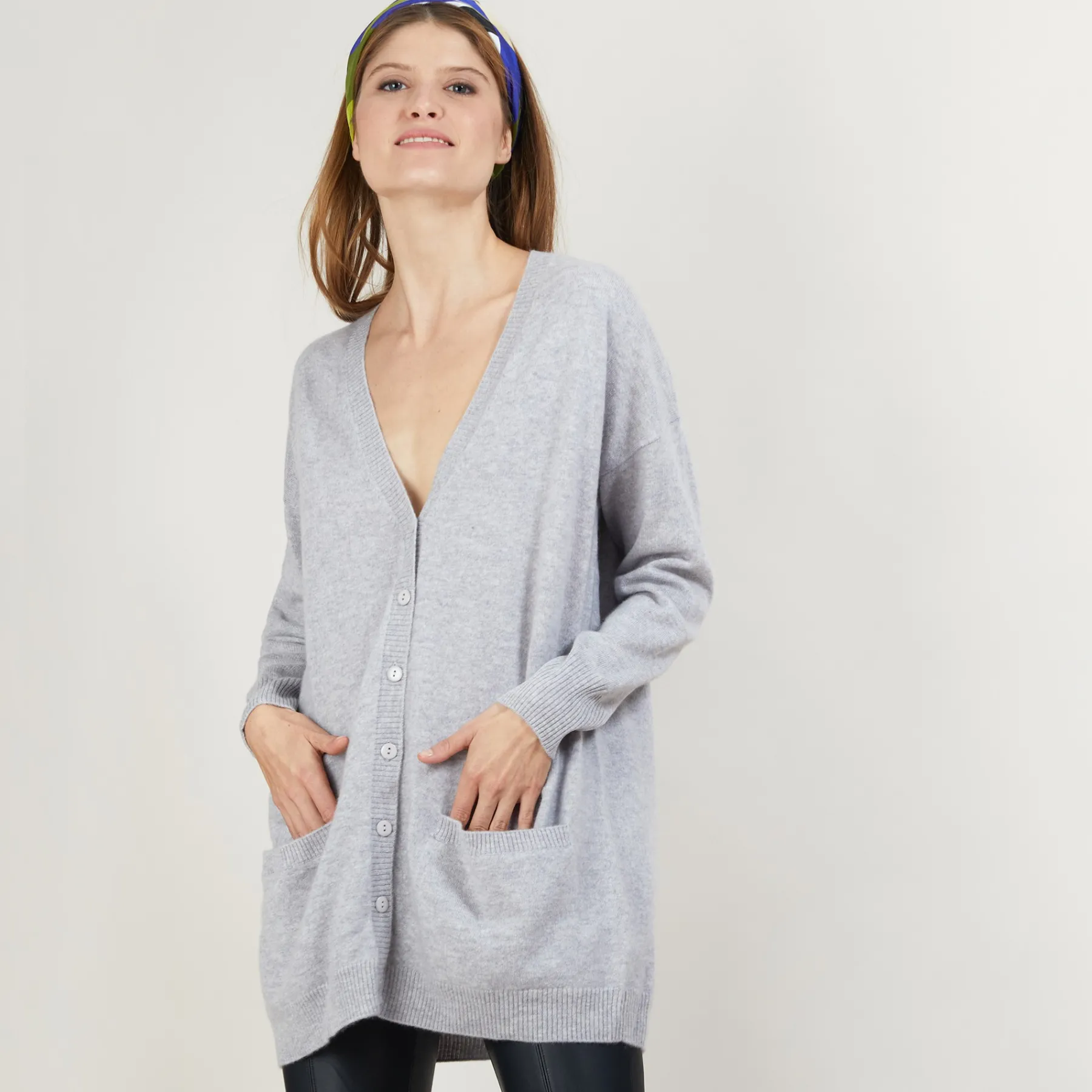 Montagut Les Incontournables-Long cardigan à poches en cachemire - Blush 09-Gris moyen