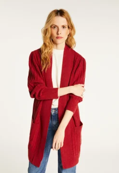 Montagut Vestes Et Cardigans-Long gilet en laine alpaga manches ballons - Damy 20-Rouge foncé