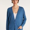 Montagut Vestes Et Cardigans-Long gilet en laine avec poches - Anne-Sophie 06-Bleu moyen