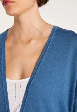 Montagut Vestes Et Cardigans-Long gilet en laine avec poches - Anne-Sophie 06-Bleu moyen