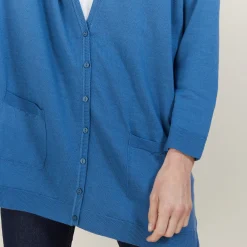 Montagut Vestes Et Cardigans-Long gilet en laine avec poches - Anne-Sophie 06-Bleu moyen