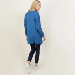 Montagut Vestes Et Cardigans-Long gilet en laine avec poches - Anne-Sophie 06-Bleu moyen