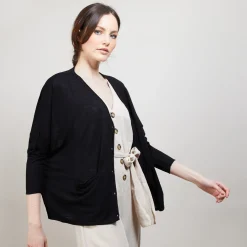Montagut Vestes Et Cardigans-Long gilet en lin - Ballon 01-Noir