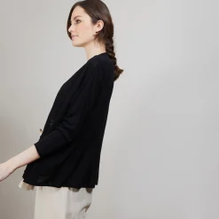 Montagut Vestes Et Cardigans-Long gilet en lin - Ballon 01-Noir