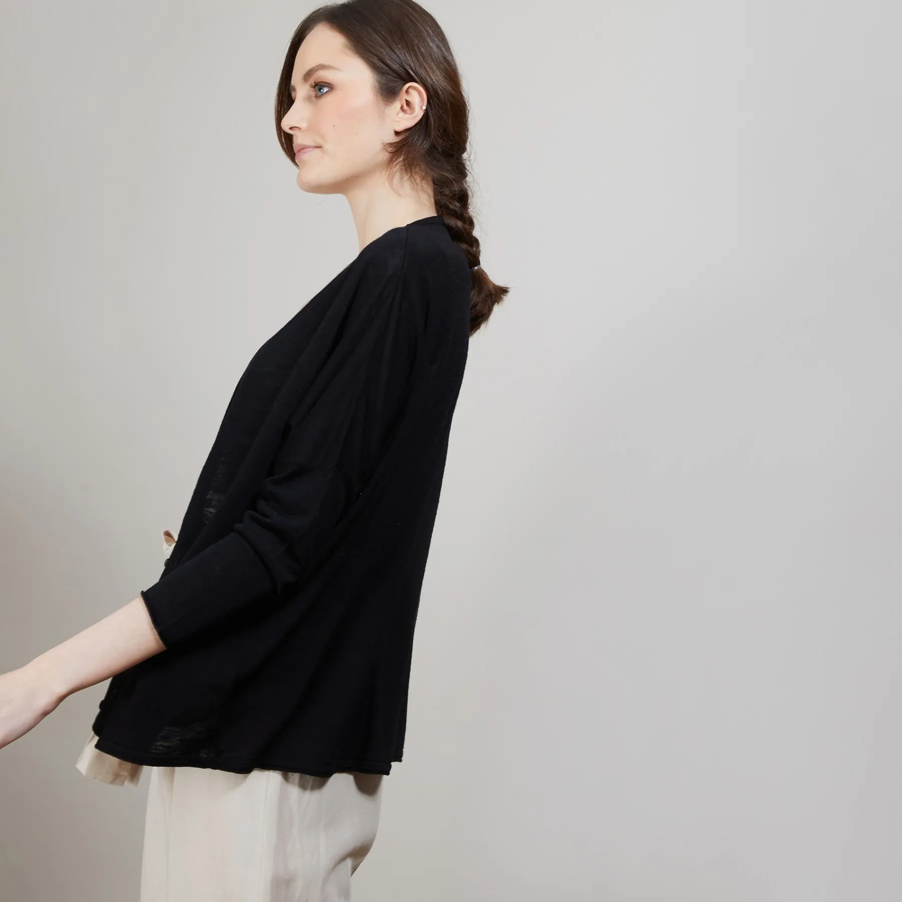 Montagut Vestes Et Cardigans-Long gilet en lin - Ballon 01-Noir