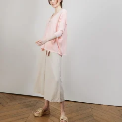 Montagut Vestes Et Cardigans-Long gilet en lin - Ballon 24-Rose clair