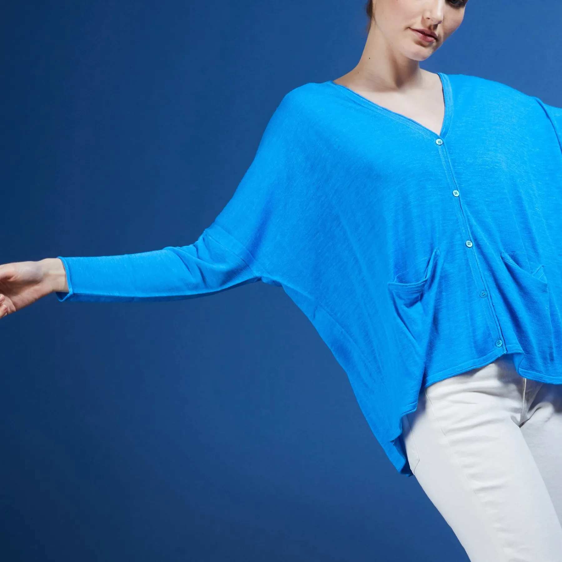 Montagut Vestes Et Cardigans-Long gilet en lin - Ballon 06-Bleu moyen