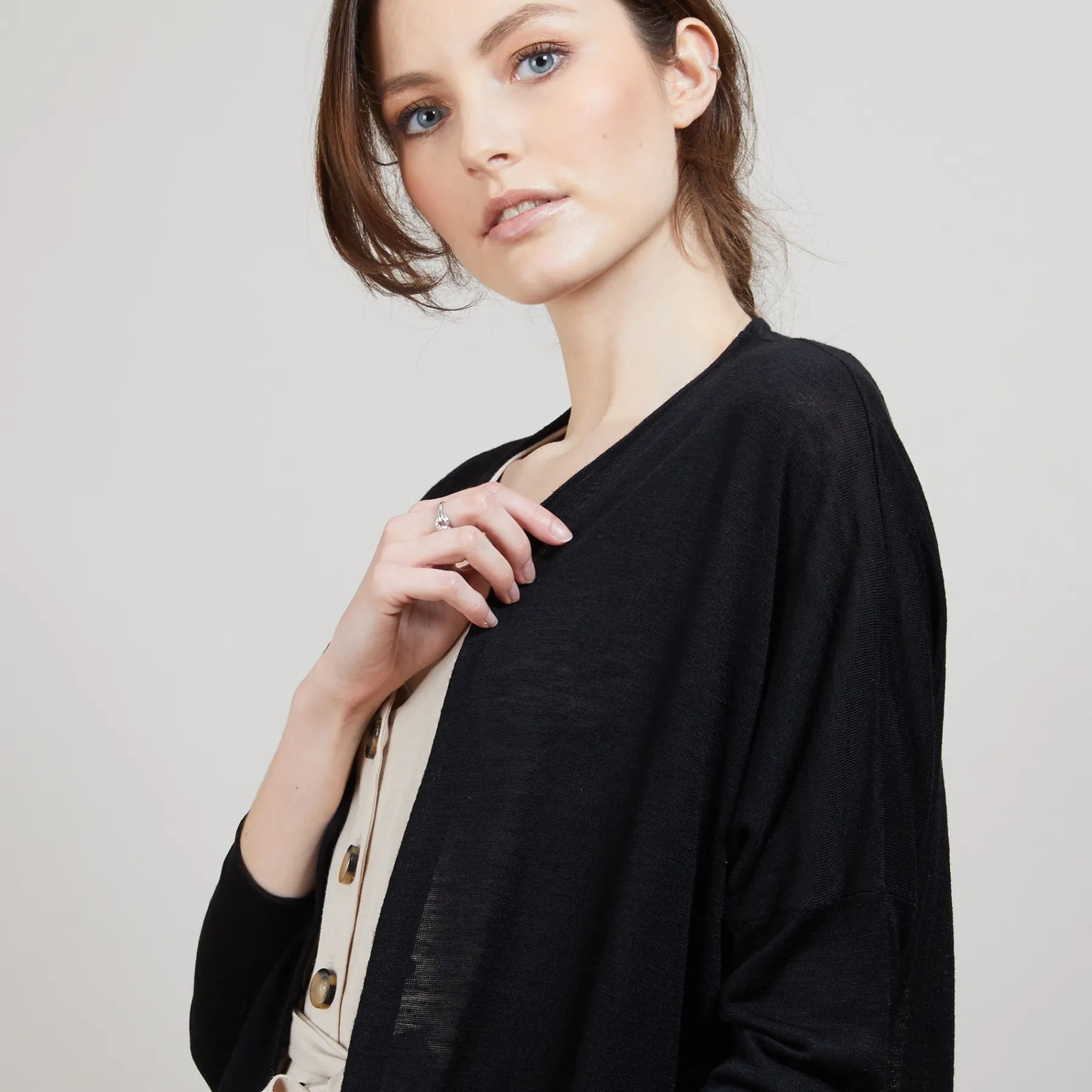 Montagut Vestes Et Cardigans-Long gilet en lin - Ballon 01-Noir