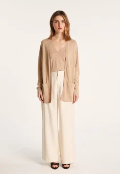 Montagut Vestes Et Cardigans-Long gilet en lin flammé - Naelle 13-Beige moyen