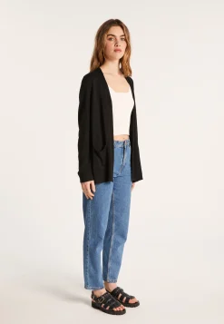 Montagut Vestes Et Cardigans-Long gilet en lin flammé - Naelle 01-Noir
