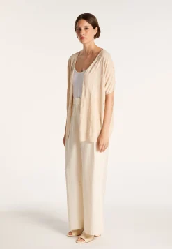 Montagut Vestes Et Cardigans-Long gilet en lin flammé - Cid 12-Beige clair
