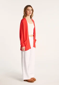 Montagut Vestes Et Cardigans-Long gilet en lin flammé - Naelle 52-Rouge