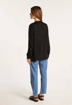 Montagut Vestes Et Cardigans-Long gilet en lin flammé - Naelle 01-Noir