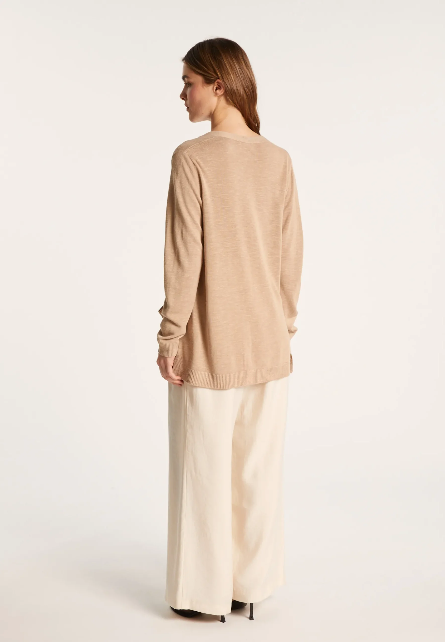 Montagut Vestes Et Cardigans-Long gilet en lin flammé - Naelle 13-Beige moyen