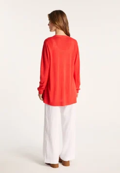 Montagut Vestes Et Cardigans-Long gilet en lin flammé - Naelle 52-Rouge