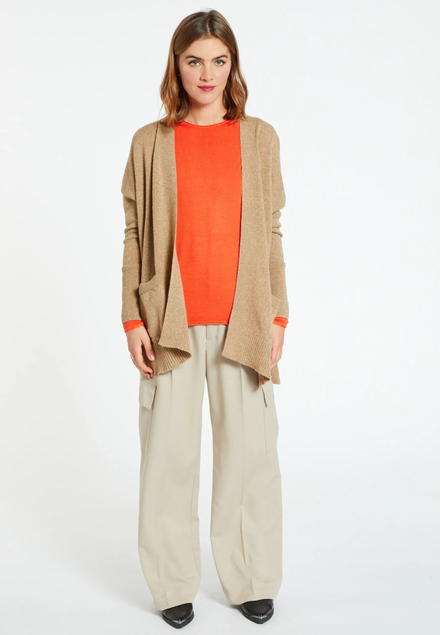 Montagut Vestes Et Cardigans-Long gilet laine et cachemire - Cabery 88-Camel