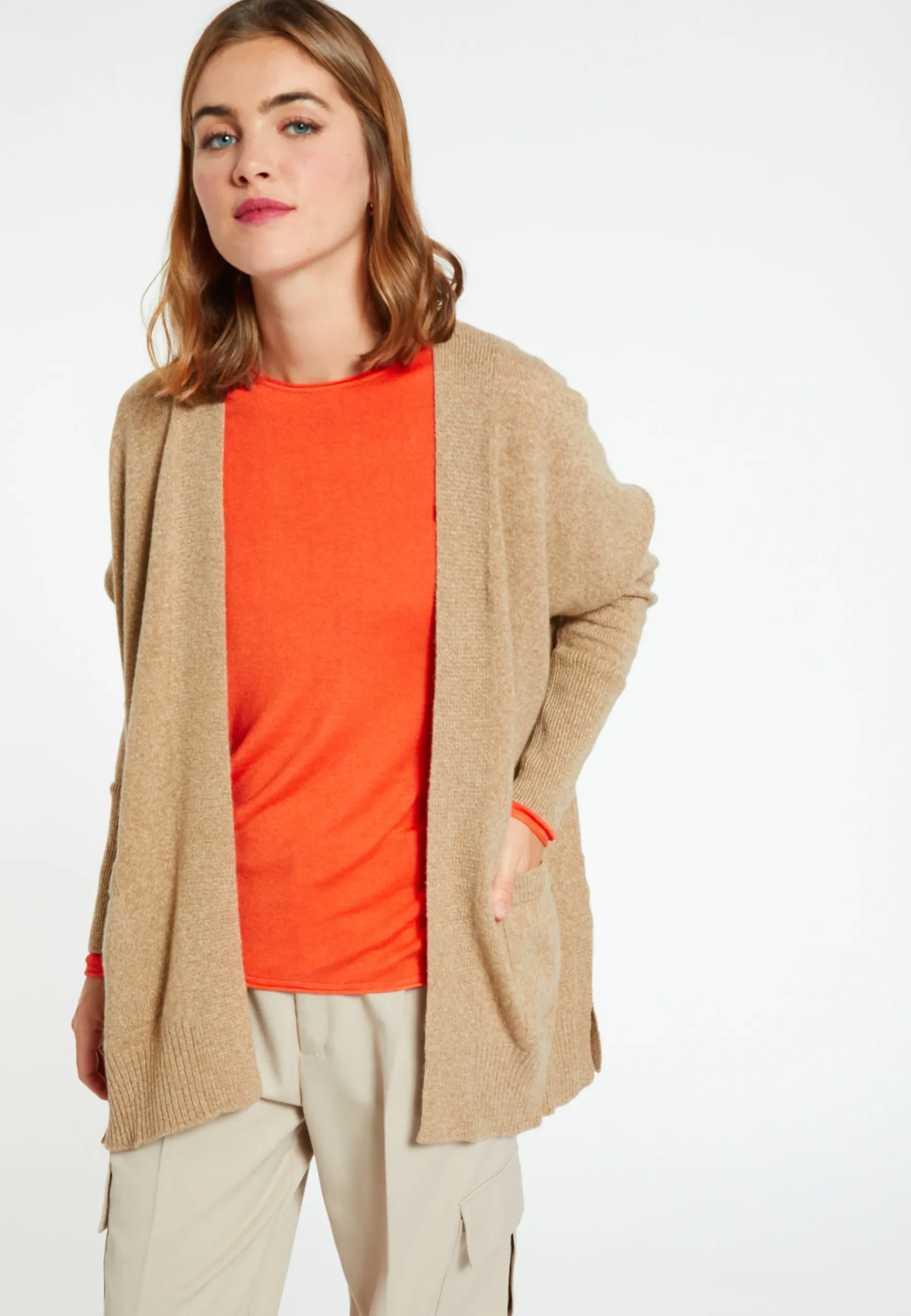 Montagut Vestes Et Cardigans-Long gilet laine et cachemire - Cabery 88-Camel