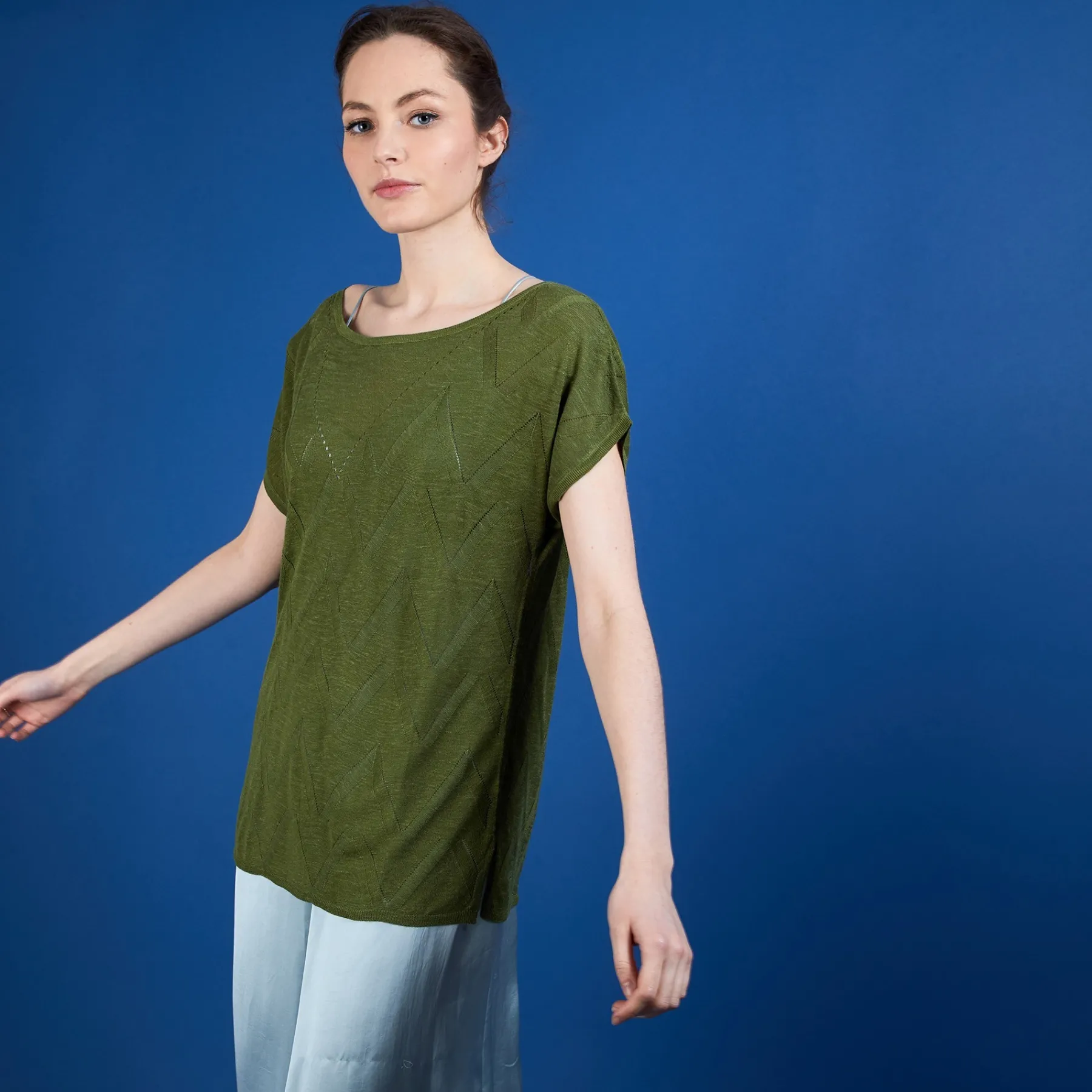 Montagut T-Shirts Et Débardeurs-Long T-shirt en lin flammé - Colinna 83-Kaki