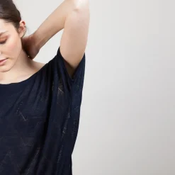 Montagut T-Shirts Et Débardeurs-Long T-shirt en lin flammé - Colinna 05-Bleu marine