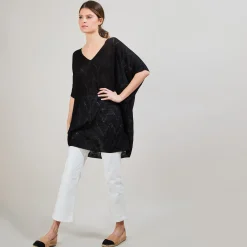 Montagut Pulls-Longue tunique en lin flammé - Carl 01-Noir