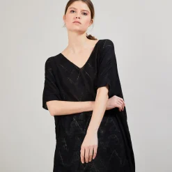 Montagut Pulls-Longue tunique en lin flammé - Carl 01-Noir