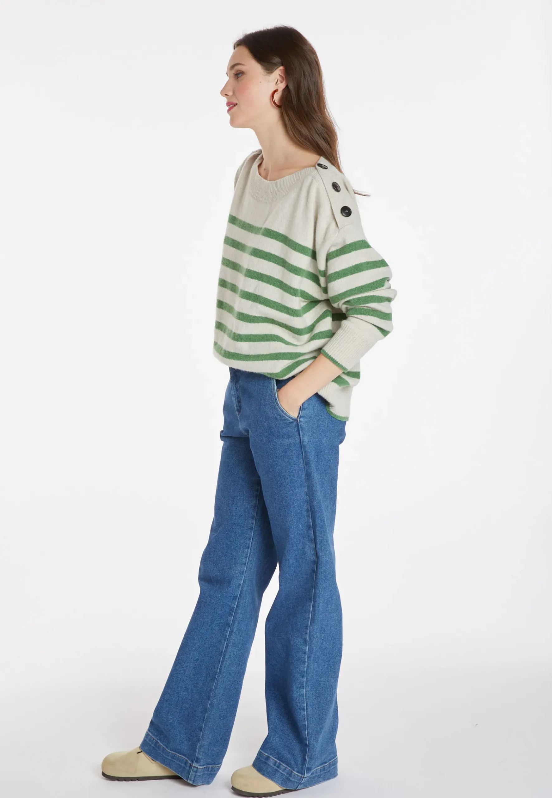 Montagut Pulls-Marinière en cachemire et laine - Carice 22-Vert moyen