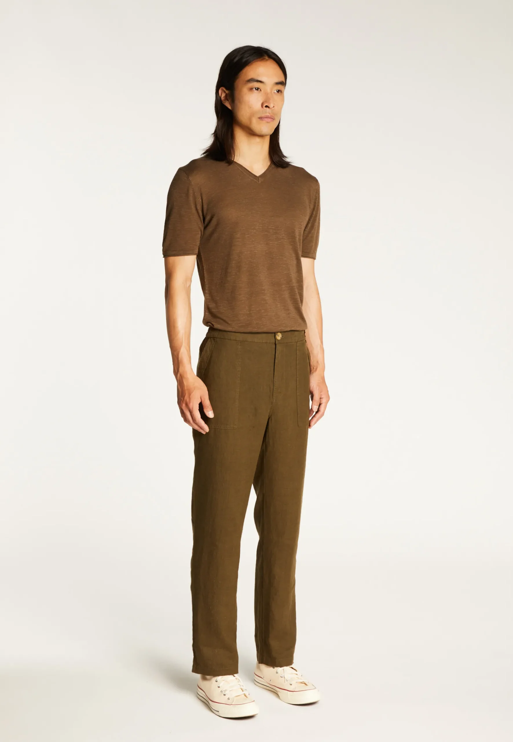 Montagut Pantalons Et Shorts-Pantalon à poches en lin - Dimitri 83-Kaki