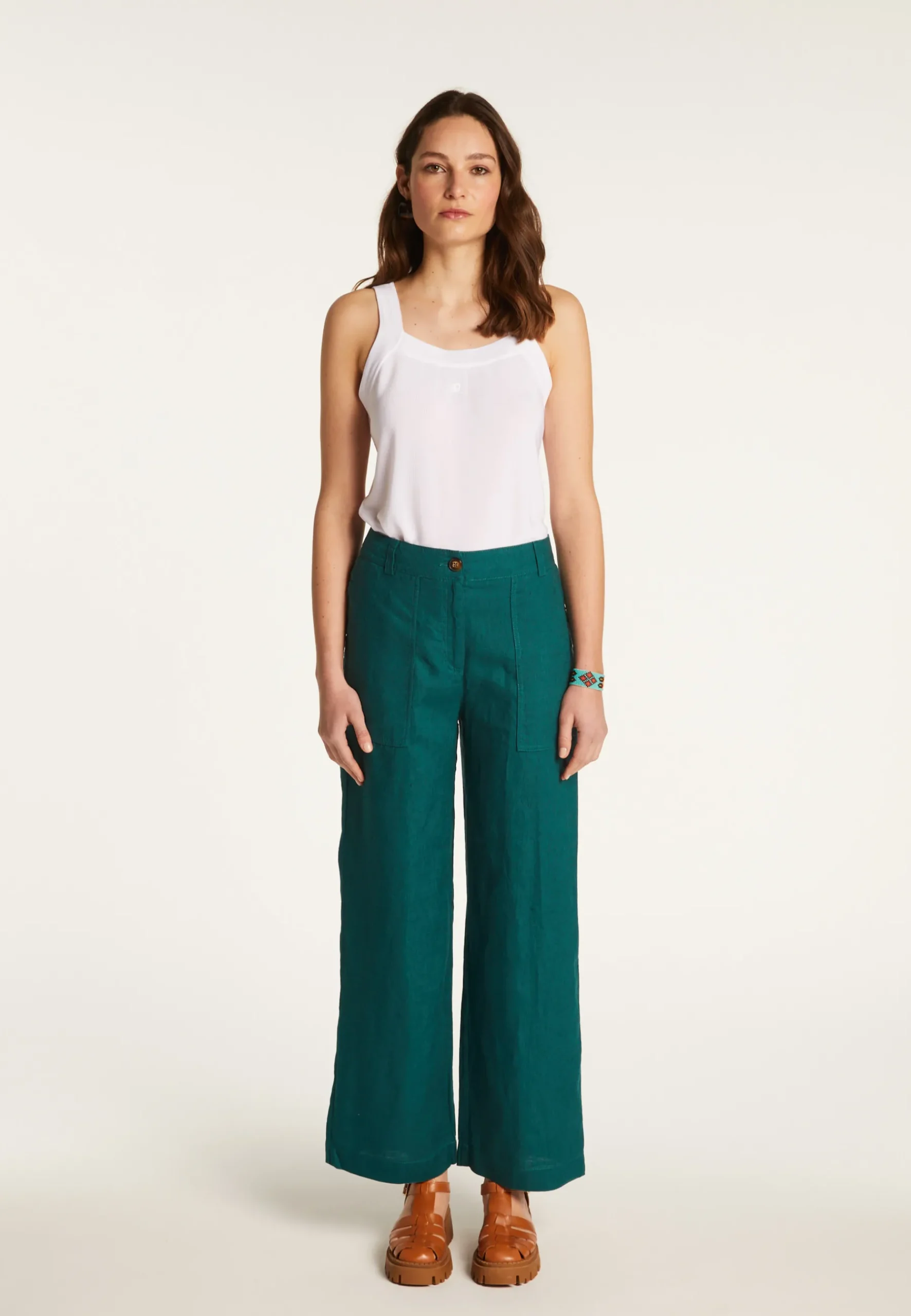 Montagut Pantalons Et Shorts-Pantalon en lin - Ella 93-Emeraude