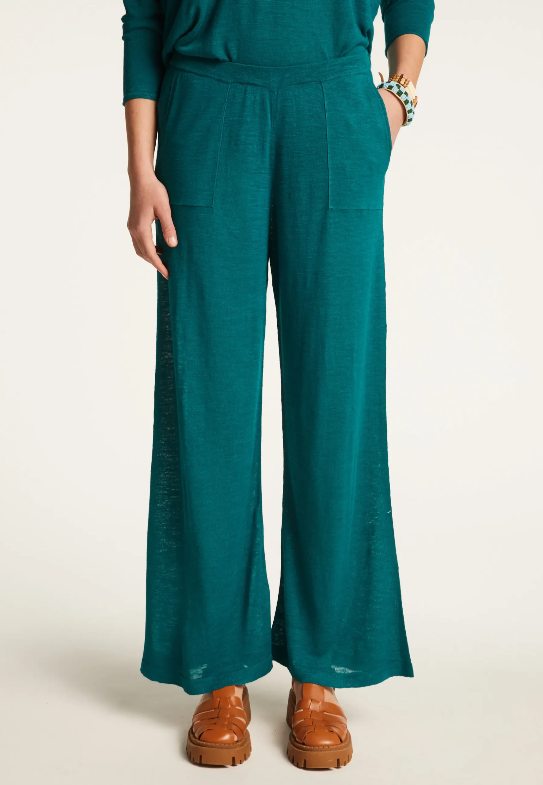 Montagut Pantalons Et Shorts-Pantalon en lin flammé - Debora 93-Emeraude
