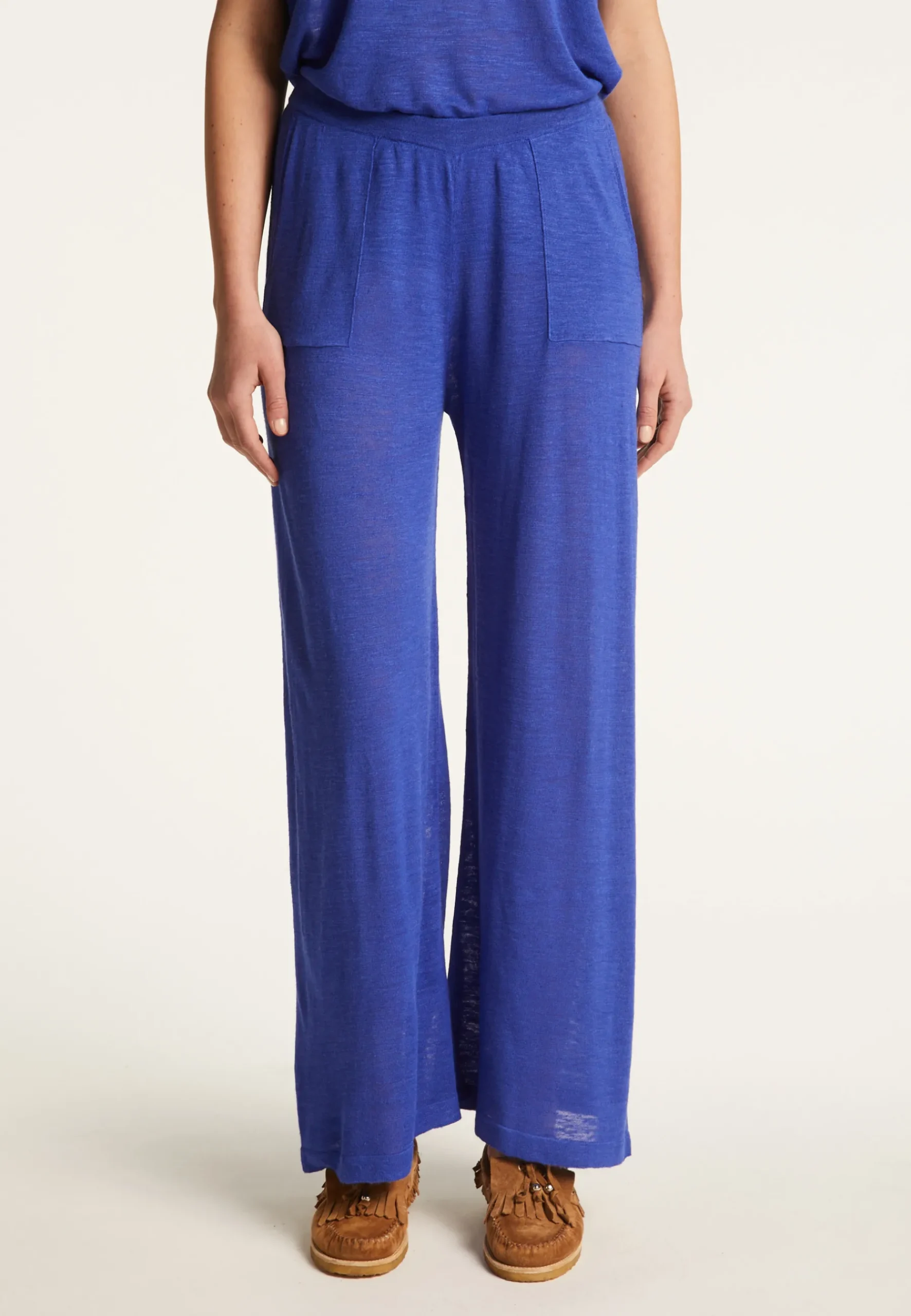Montagut Pantalons Et Shorts-Pantalon en lin flammé - Debora 48-Bleu roi