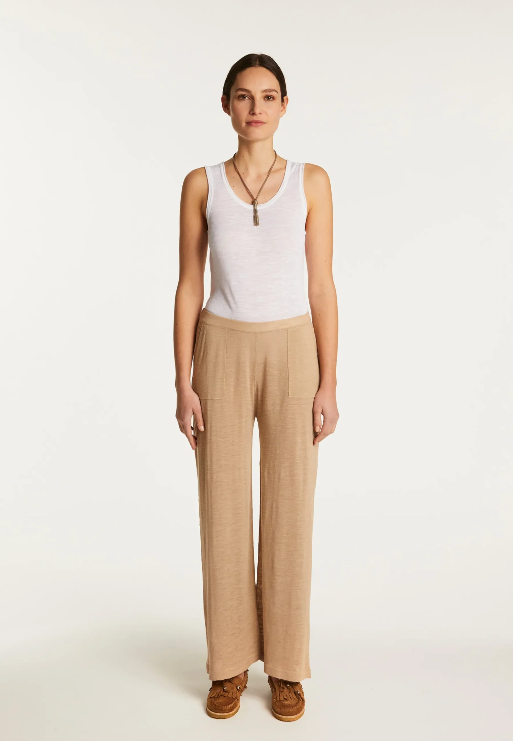 Montagut Pantalons Et Shorts-Pantalon en lin flammé - Debora 13-Beige moyen