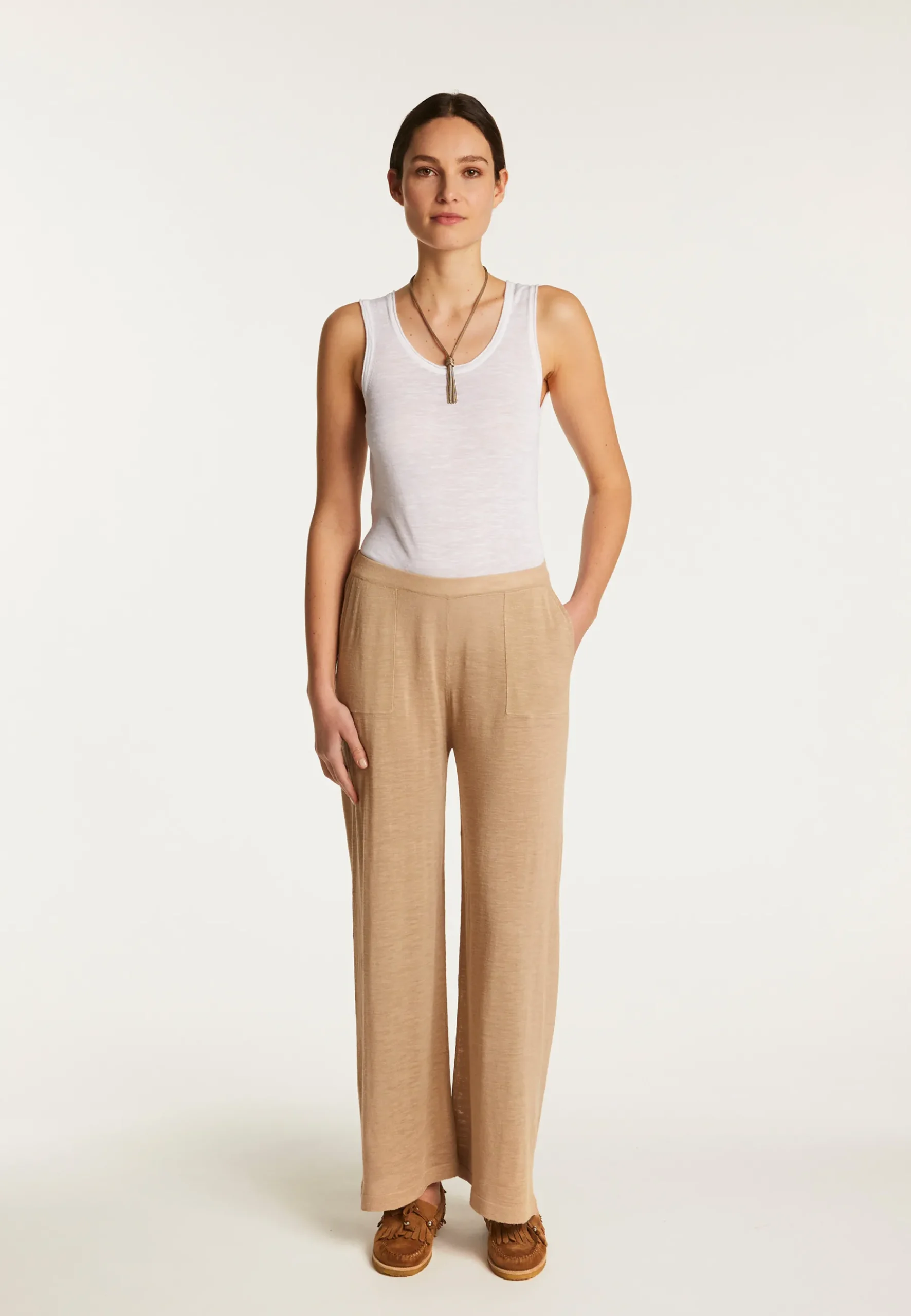 Montagut Pantalons Et Shorts-Pantalon en lin flammé - Debora 13-Beige moyen