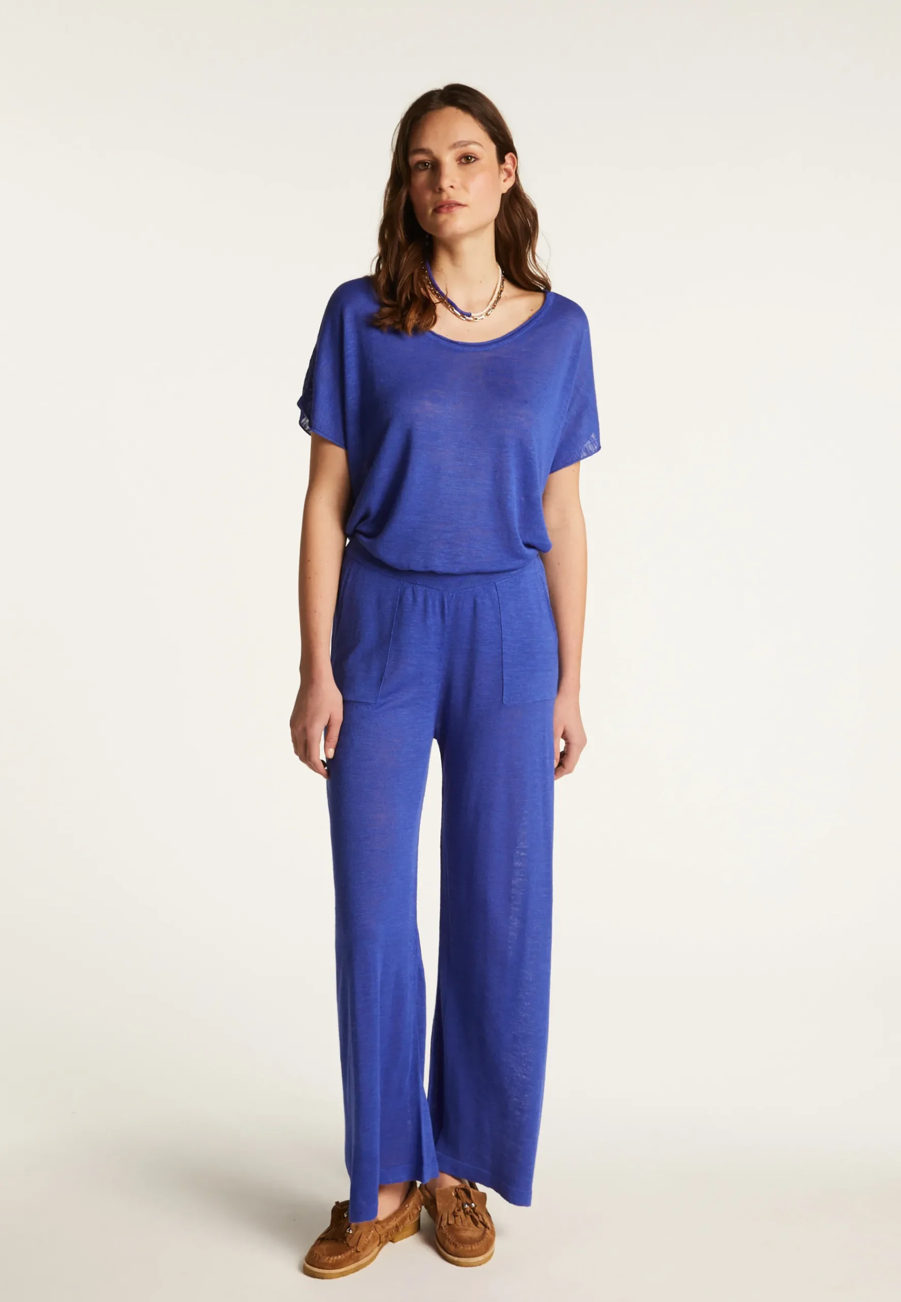 Montagut Pantalons Et Shorts-Pantalon en lin flammé - Debora 48-Bleu roi
