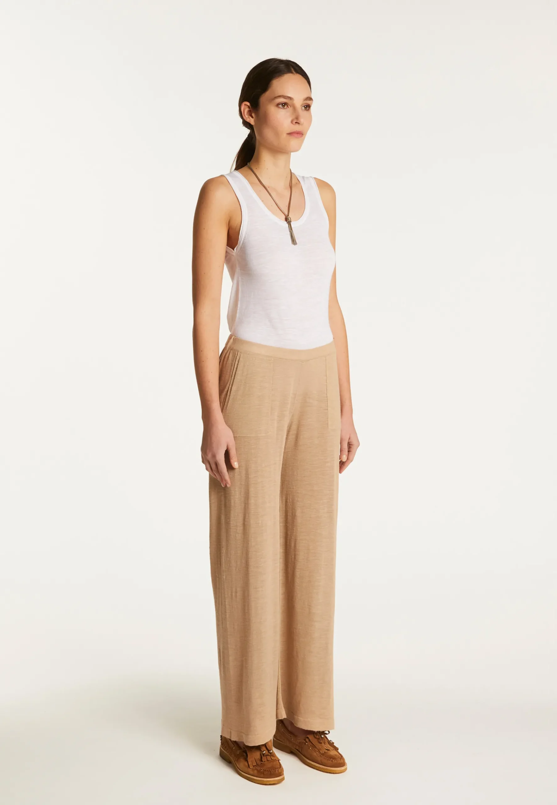 Montagut Pantalons Et Shorts-Pantalon en lin flammé - Debora 13-Beige moyen