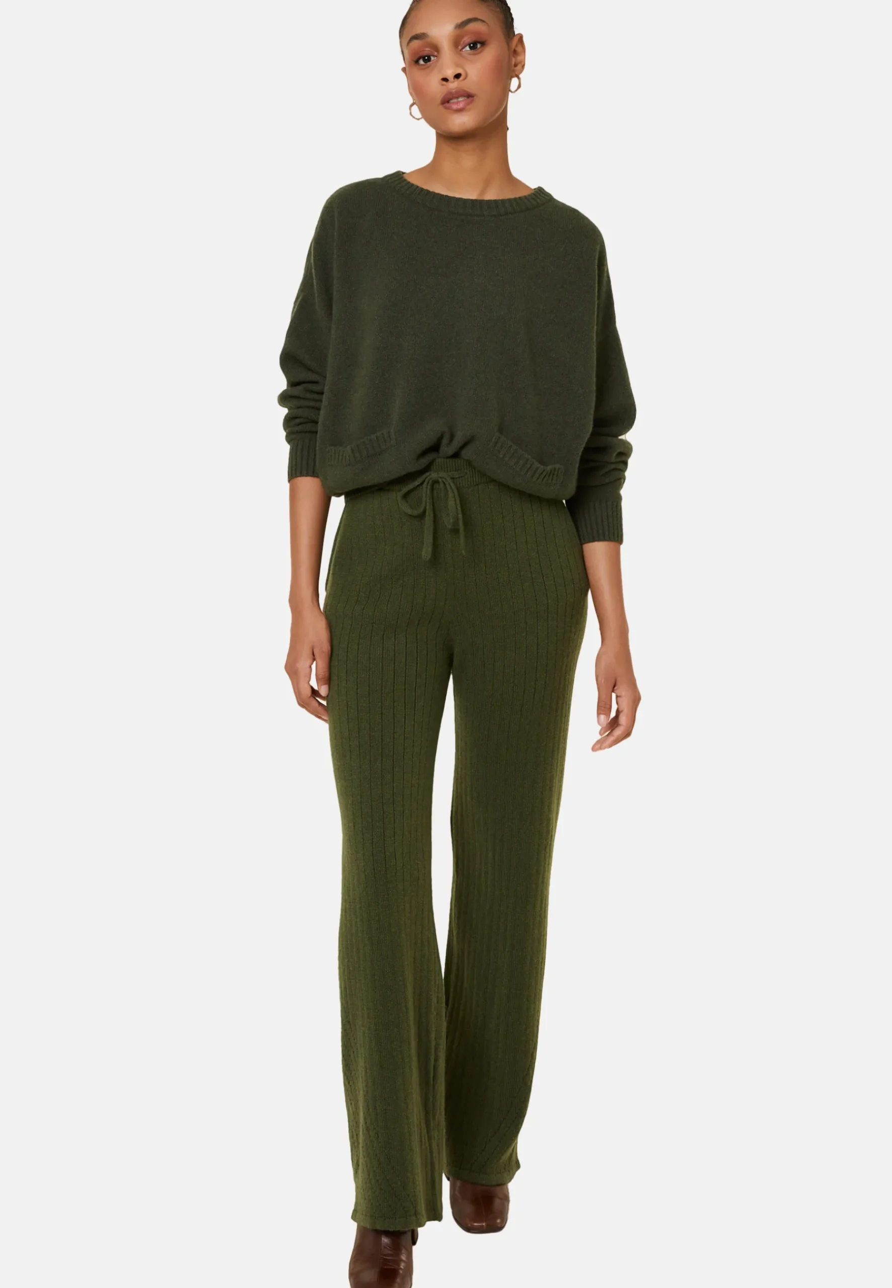 Montagut Pantalons Et Shorts-Pantalon fluide en laine et cachemire - Galya 83-Kaki