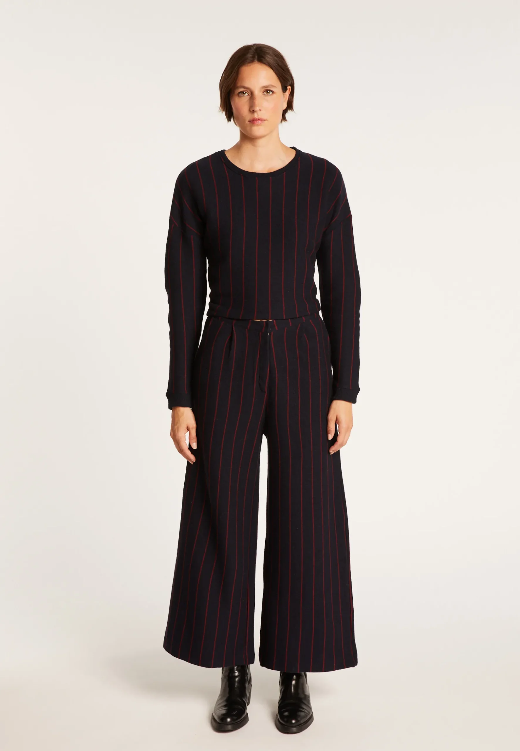 Montagut Pantalons Et Shorts-Pantalon rayures tennis en laine et coton - Lydie 05-Bleu marine