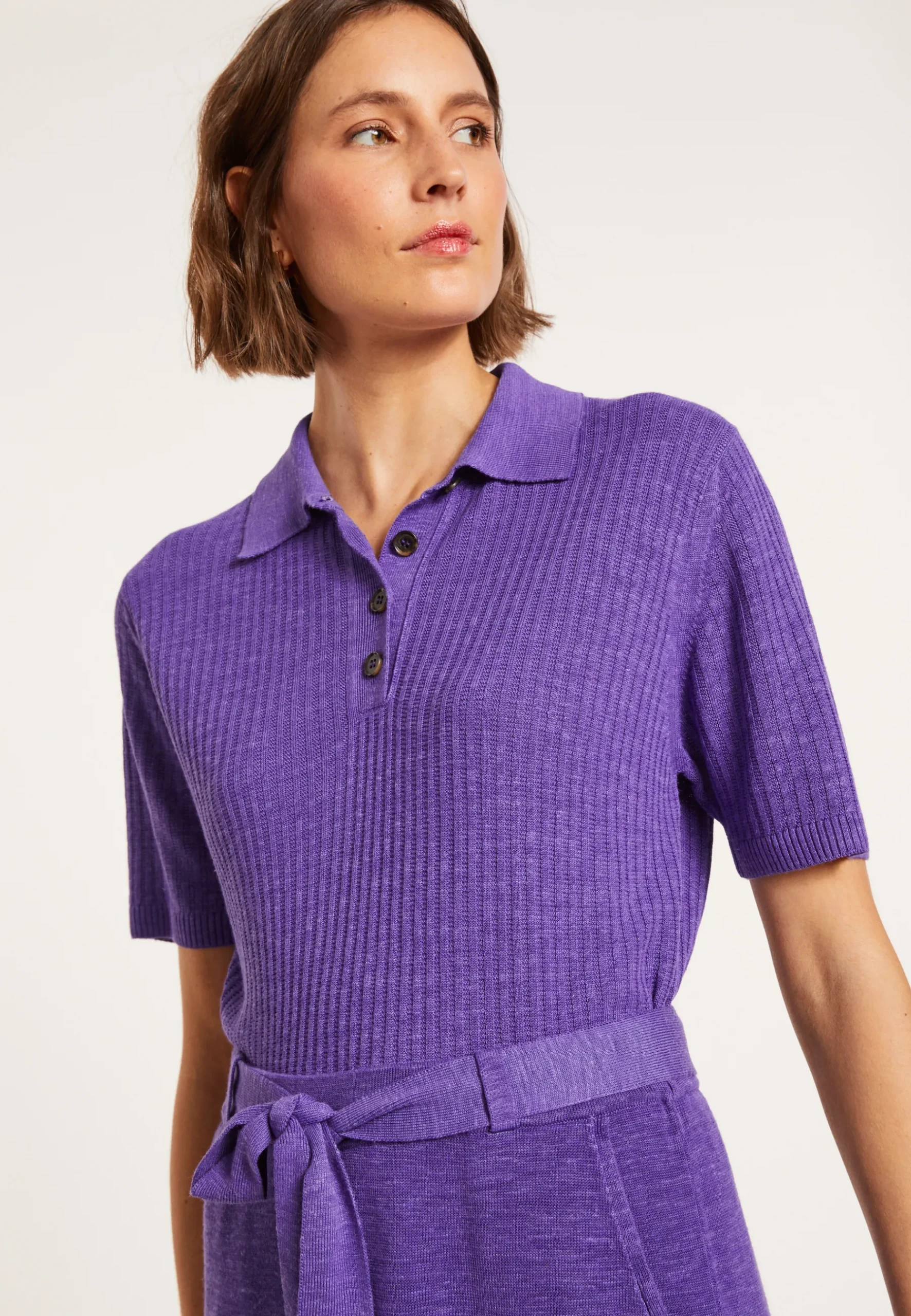 Montagut T-Shirts Et Débardeurs-Polo à côtes en lin flammé - Petunia 17-Violet