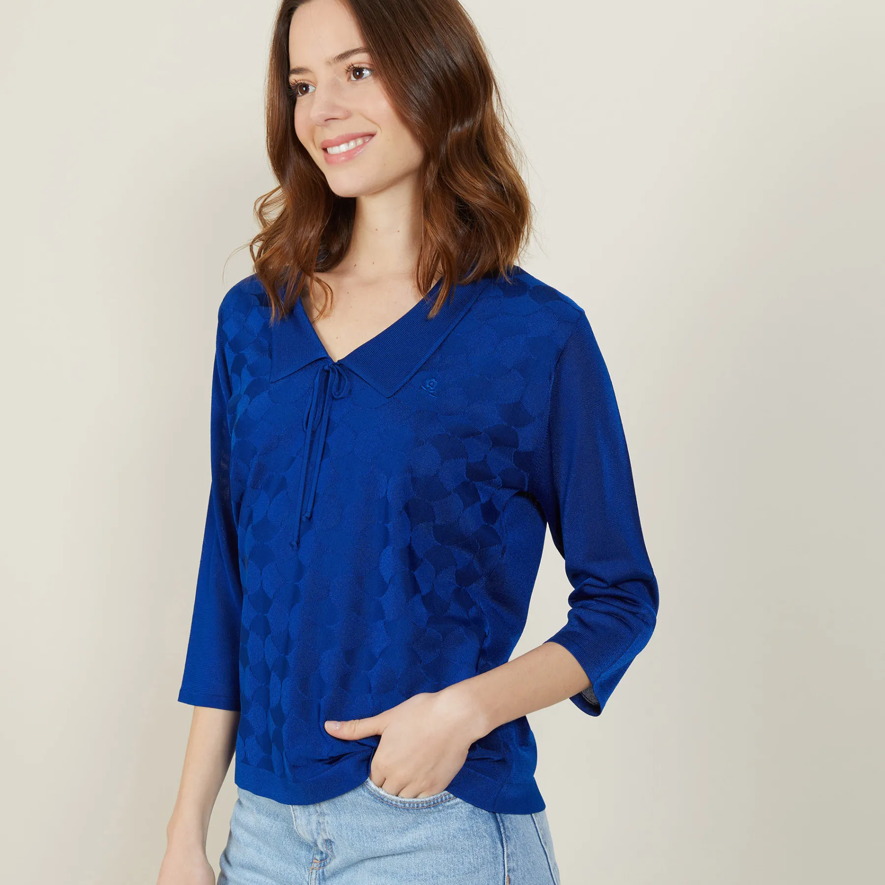 Montagut Chemisiers Et Polos-Polo à motif col noué en Fil Lumière - Amara 75-Bleu nuit