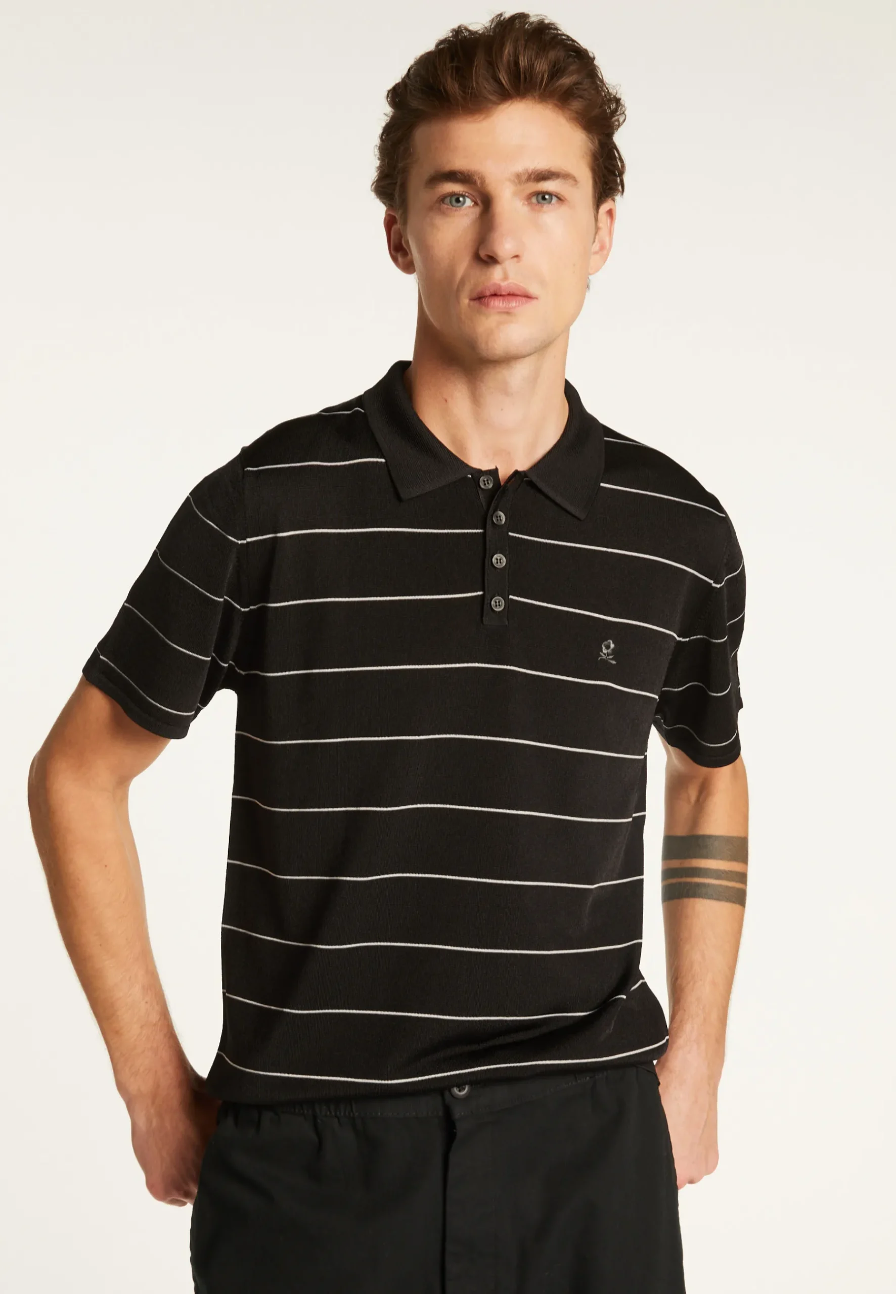 Montagut Polos Et T-Shirts-Polo à rayures en Fil Lumière - Léon 01-Noir
