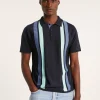 Montagut Polos Et T-Shirts-Polo 4 rayures verticales en Fil Lumière - Ilann 05-Bleu marine