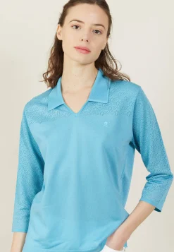 Montagut Chemisiers Et Polos-Polo ajouré manches 3/4 - Anaelle 06-Bleu moyen