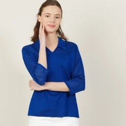 Montagut Chemisiers Et Polos-Polo ajouré manches 3/4 - Anaelle 75-Bleu nuit
