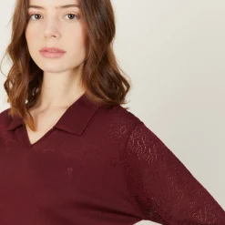 Montagut Chemisiers Et Polos-Polo ajouré manches 3/4 - Anaelle 51-Bordeaux