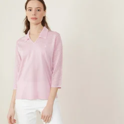 Montagut Chemisiers Et Polos-Polo ajouré manches 3/4 - Anaelle 24-Rose clair