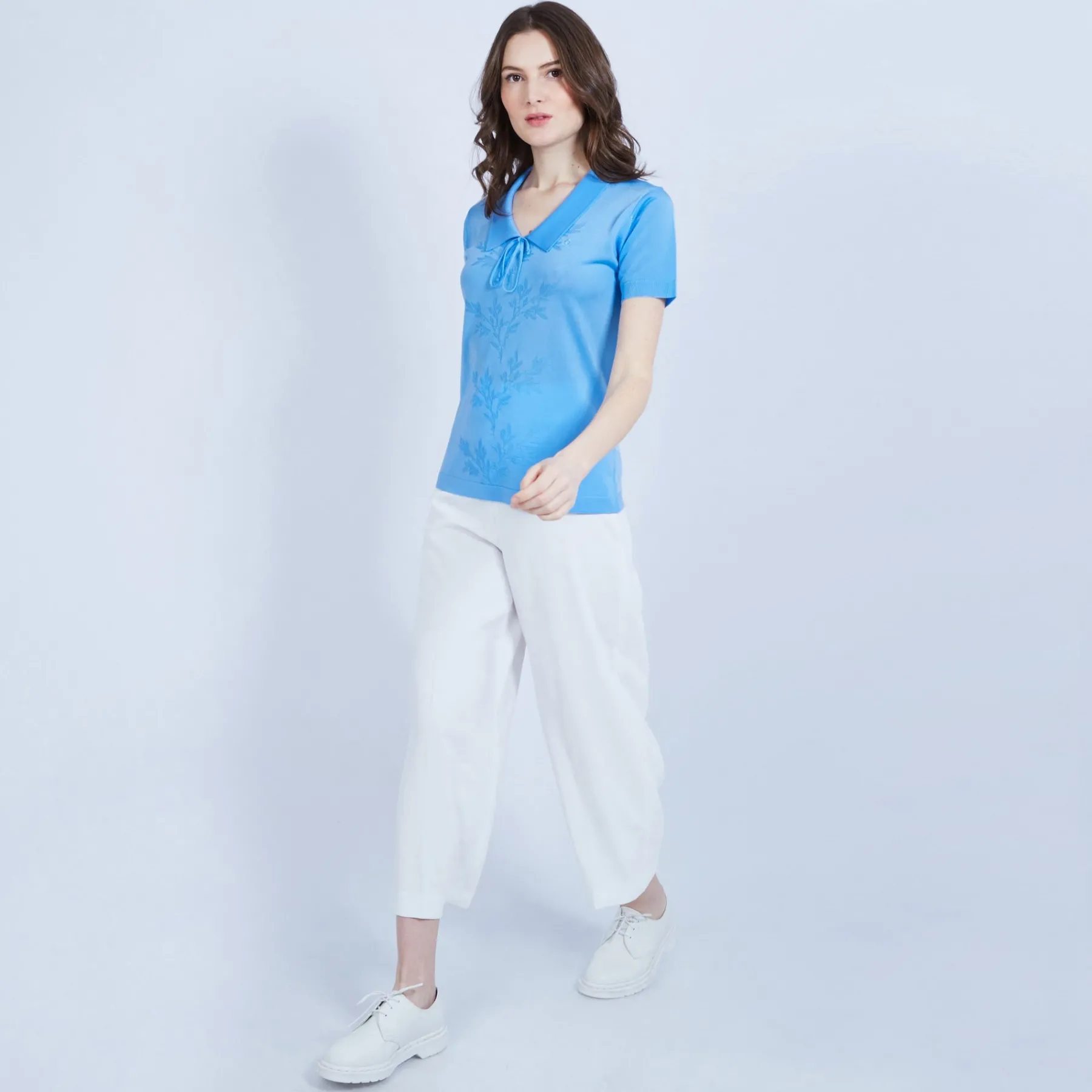 Montagut Chemisiers Et Polos-Polo col avec noeud en Fil Lumière - Mariline 04-Bleu clair