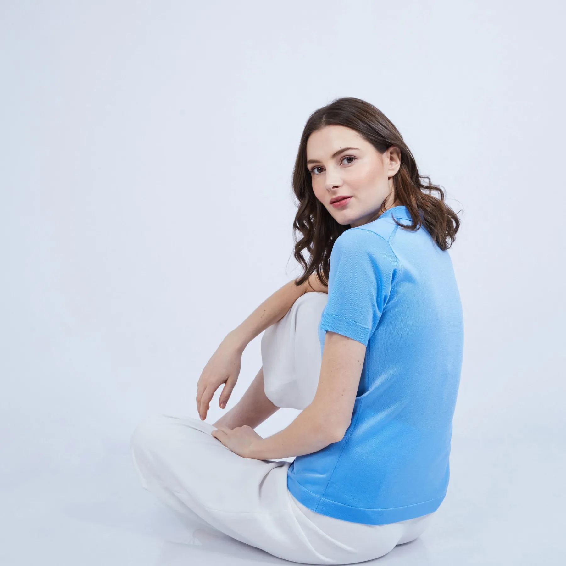 Montagut Chemisiers Et Polos-Polo col avec noeud en Fil Lumière - Mariline 04-Bleu clair