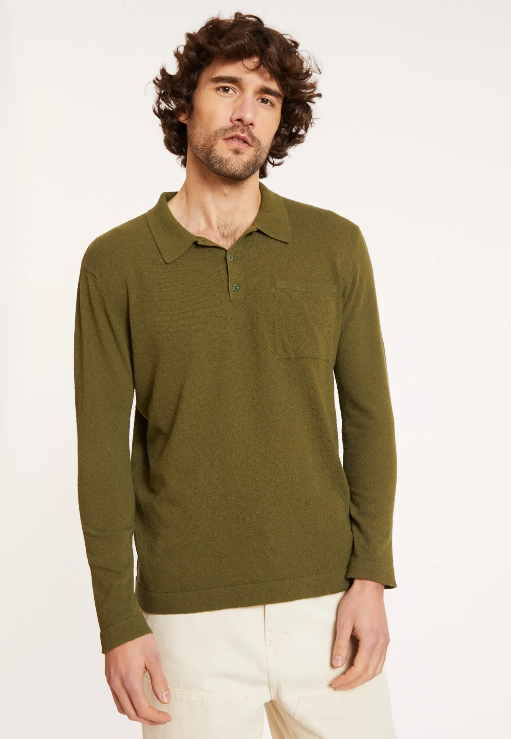 Montagut Pulls-Polo en coton brossé - Donovan 83-Kaki
