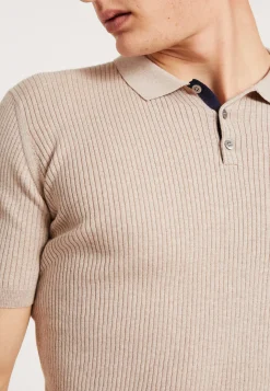 Montagut Polos Et T-Shirts-Polo en coton et laine mérinos - Loup 13-Beige moyen