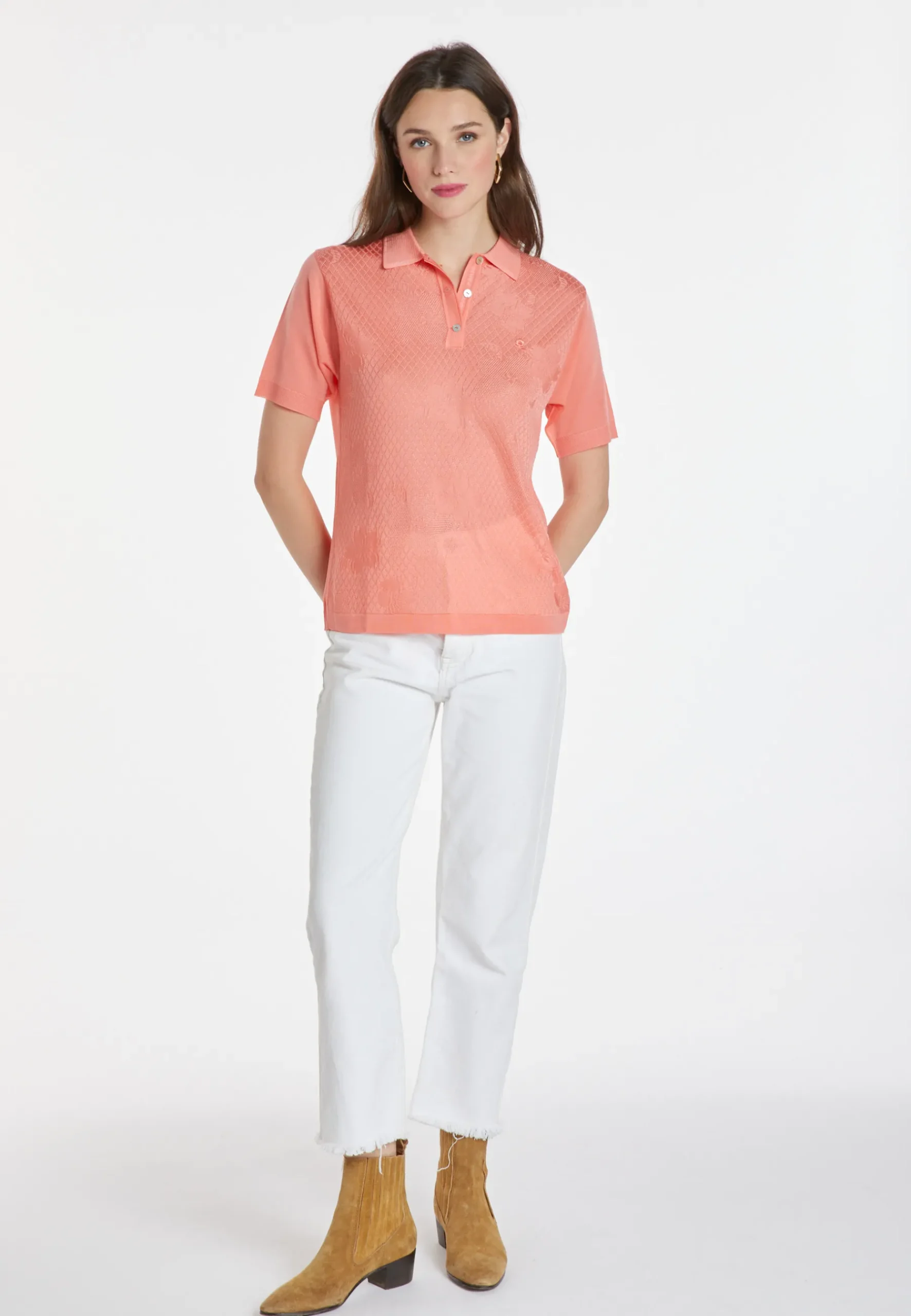 Montagut Chemisiers Et Polos-Polo en Fil Lumière à motifs - Karin 25-Rose moyen