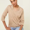 Montagut Chemisiers Et Polos-Polo Fil Lumière manches coudes à motifs - Emy 13-Beige moyen